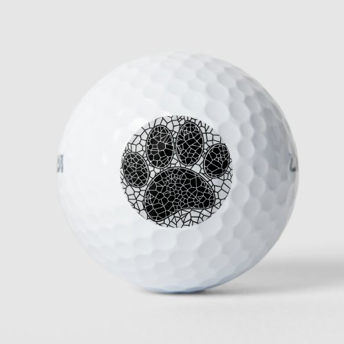 Mosaic Art Dog Paw Print In Black And White Golf Balls