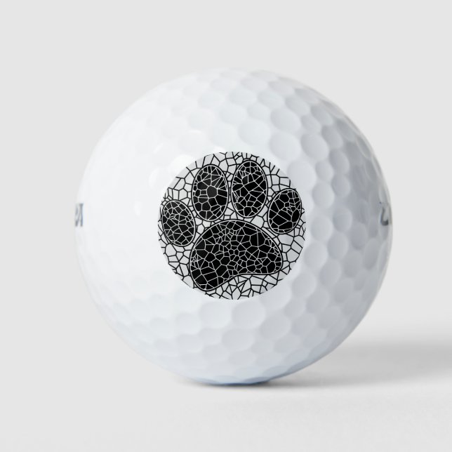 Mosaic Art Dog Paw Print In Black And White Golf Balls (Front)