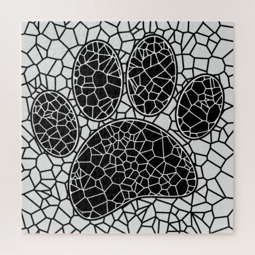 Mosaic Art Dog Paw Print In Black And White  Jigsaw Puzzle