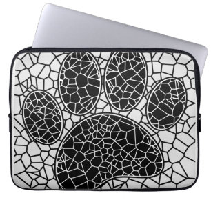 Mosaic Art Dog Paw Print In Black And White Laptop Sleeve