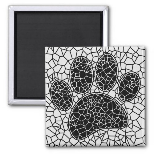 Mosaic Art Dog Paw Print In Black And White Magnet