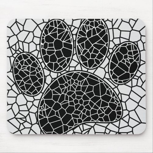 Mosaic Art Dog Paw Print In Black And White Mouse Pad