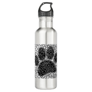 Mosaic Art Dog Paw Print In Black And White Stainless Steel Water Bottle