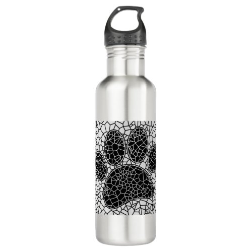 Mosaic Art Dog Paw Print In Black And White Stainless Steel Water Bottle