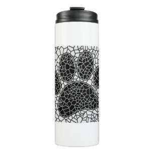 Mosaic Art Dog Paw Print In Black And White Thermal Tumbler