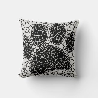 Mosaic Art Dog Paw Print In Black And White Throw Pillow