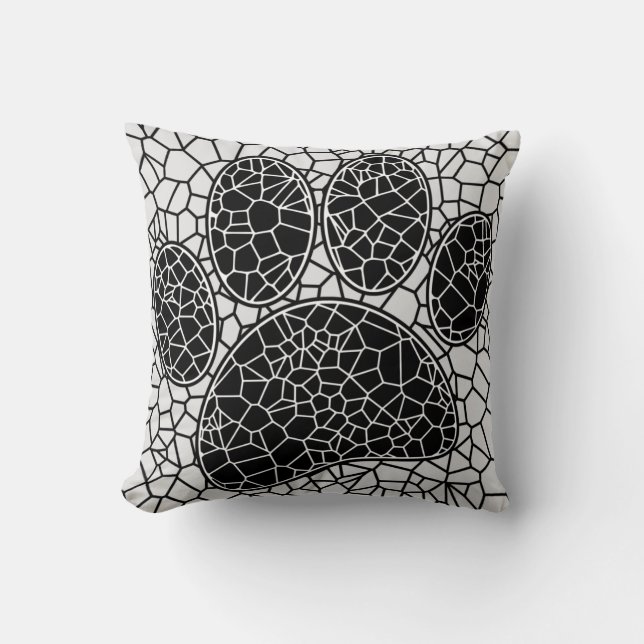 Mosaic Art Dog Paw Print In Black And White Throw Pillow (Front)