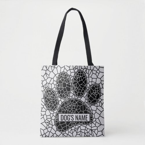 Mosaic Art Dog Paw Print In Black And White Tote B