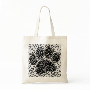 Mosaic Art Dog Paw Print In Black And White Tote Bag