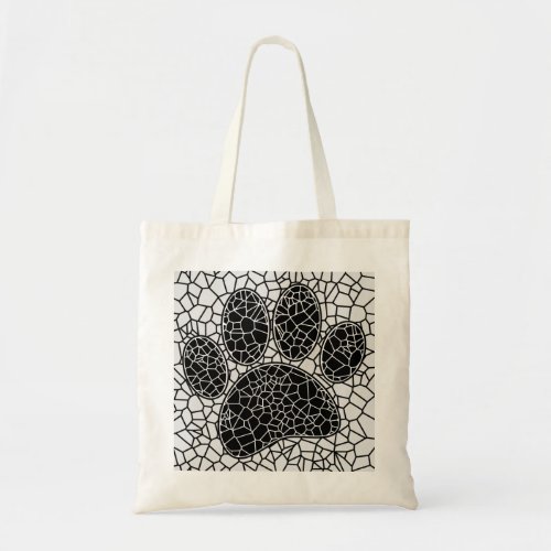 Mosaic Art Dog Paw Print In Black And White Tote Bag