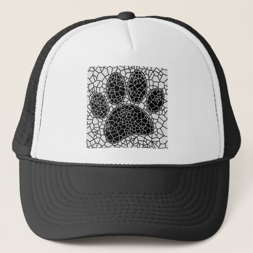 Mosaic Art Dog Paw Print In Black And White Trucker Hat