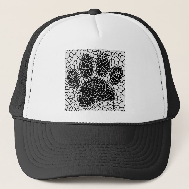 Mosaic Art Dog Paw Print In Black And White Trucker Hat (Front)