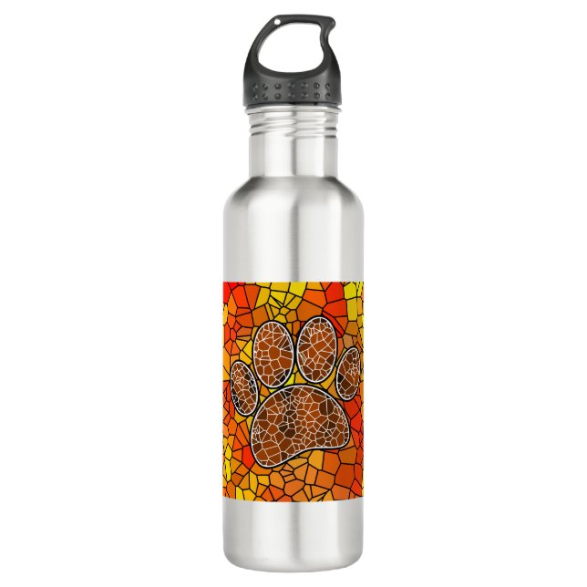 Mosaic Art Dog Paw Print Stainless Steel Water Bottle (Front)