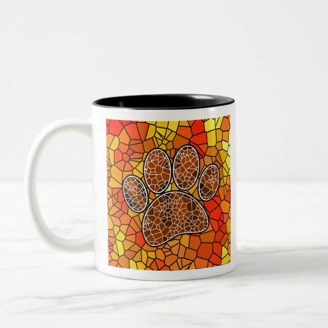 Mosaic Art Dog Paw Print Two-Tone Coffee Mug (Left)