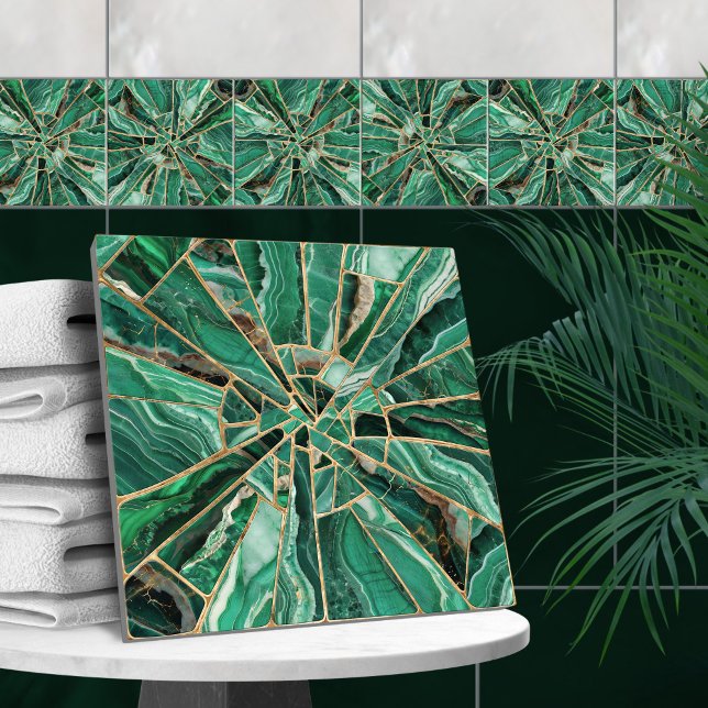 Mosaic Art - Green Marble Malachite and gold Ceramic Tile (Creator Uploaded)