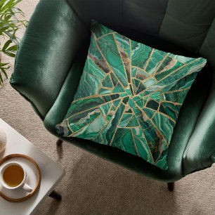 Mosaic Art - Green Marble Malachite Throw Pillow