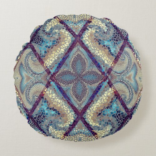 Mosaic Art Rhombus Tile Pattern Round Pillow