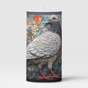 Mosaic Artwork of a Pigeon with Heart Designs Pillar Candle