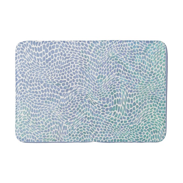 Mosaic Beach Glass Ocean Aqua Blue Wave Pattern Bathroom Mat (Front)