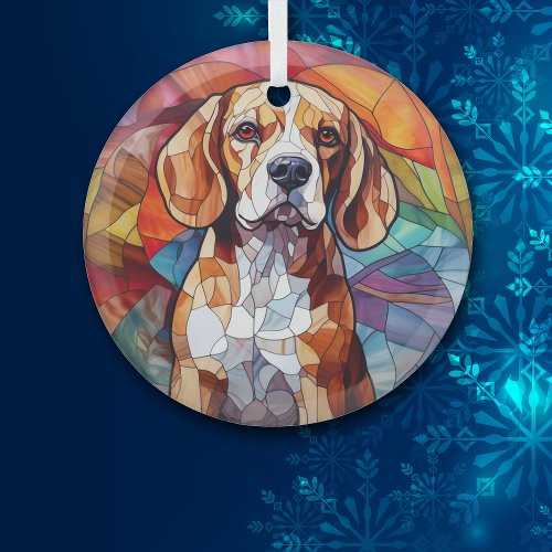 Mosaic Beagle Hound Dog Stained Glass Ornament