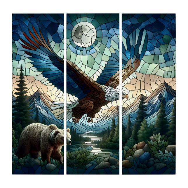Mosaic Bear and Eagle in the Mountains Ai Art (Front)