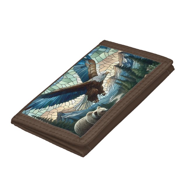 Mosaic Bear and Eagle in the Mountains Ai Art Trifold Wallet (Bottom)
