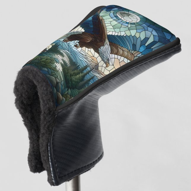 Mosaic Bear and Eagle in the Mountains  Golf Head Cover (3/4 Front)