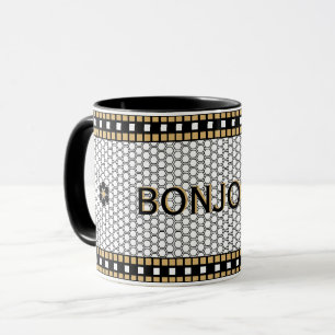 Mosaic Black White and Gold with Custom Text Mug