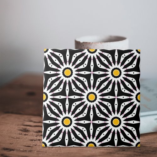 Mosaic Black White and Yellow Geometric Ceramic Tile