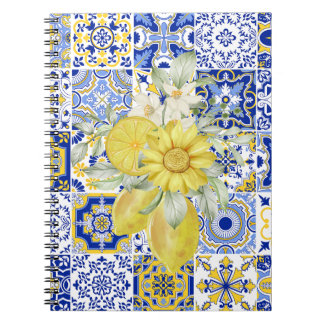 Mosaic Blooms in Blue and Yellow  Notebook