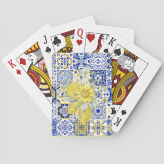 Mosaic Blooms in Blue and Yellow Poker Cards