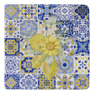 Mosaic Blooms in Blue and Yellow  Trivet