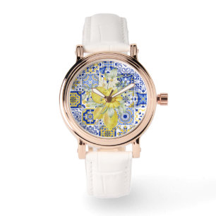 Mosaic Blooms in Blue and Yellow Watch