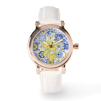 Mosaic Blooms in Blue and Yellow  Watch