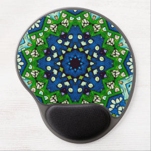 Mosaic Blue Green Hippie Boho Mandala Gel Mouse Pad