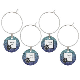 Mosaic Blue Thank You Dog Paw Print Pet Sitter Wine Charm