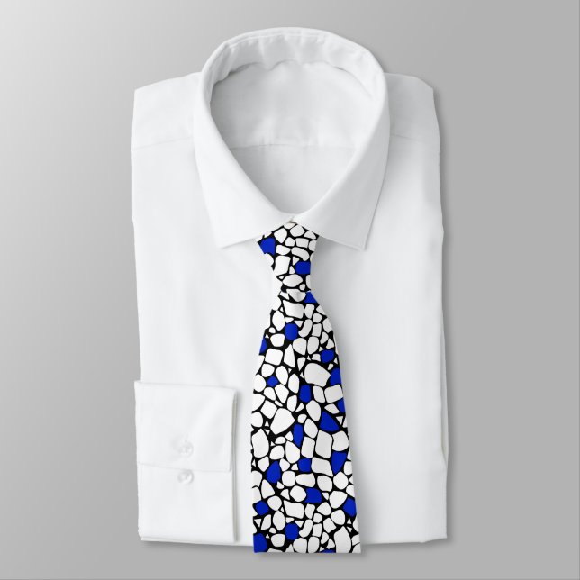 Mosaic blue white black abstract pattern tile retr neck tie (Tied)