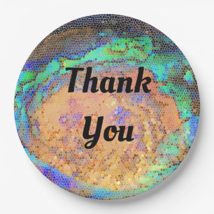 Mosaic Bright Neon Color Abstract Thank You Paper Plates