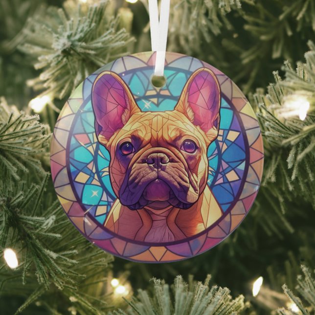 Mosaic Brown French Bulldog Glass Ornament (Insitu)