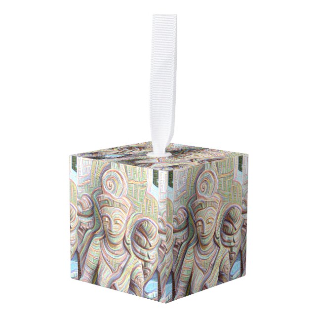 Mosaic  buddha statue cube ornament (Front Angled)