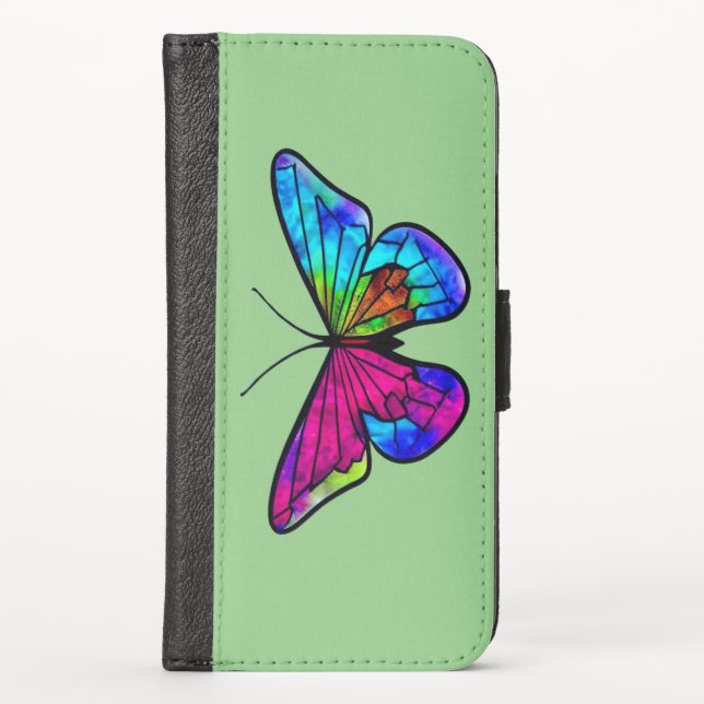 Mosaic butterflay stained glass style            iPhone wallet case (Front)