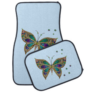 Mosaic Butterfly Blue Car Floor Mat