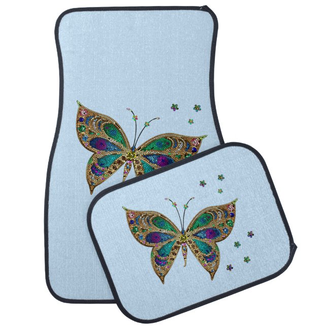 Mosaic Butterfly Blue Car Floor Mat (Set)
