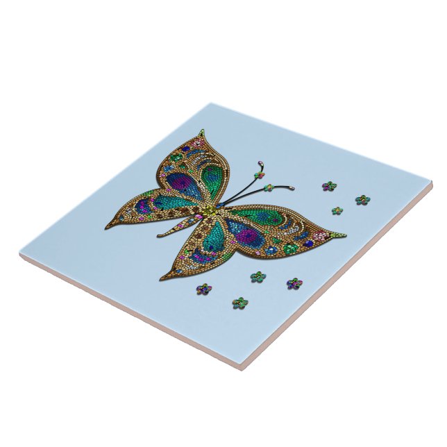 Mosaic Butterfly Blue Ceramic Tile (Side)