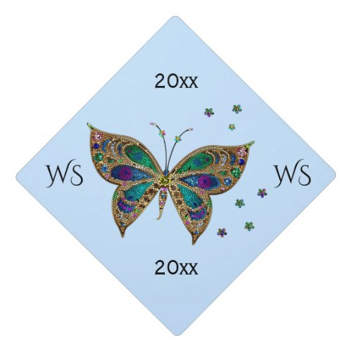 Mosaic Butterfly Blue Graduation Cap Topper