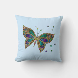 Mosaic Butterfly Blue Throw Pillow