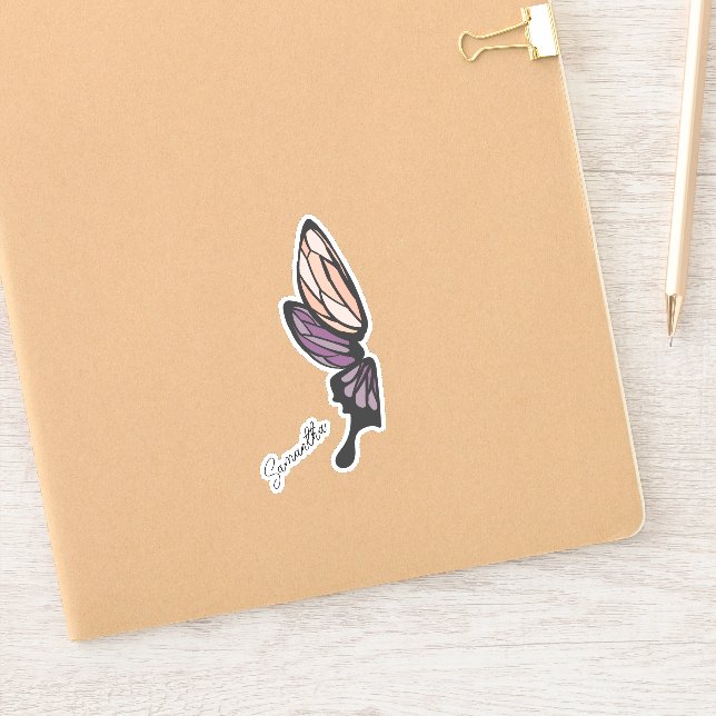 Mosaic Butterfly Custom Name Sticker (Notebook)