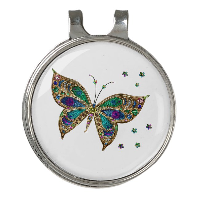 Mosaic Butterfly  Golf Hat Clip (Front)