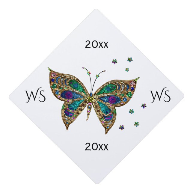 Mosaic Butterfly  Graduation Cap Topper (Front)