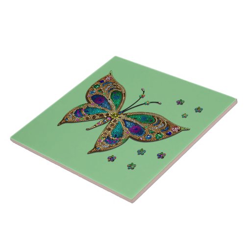 Mosaic Butterfly Green Ceramic Tile